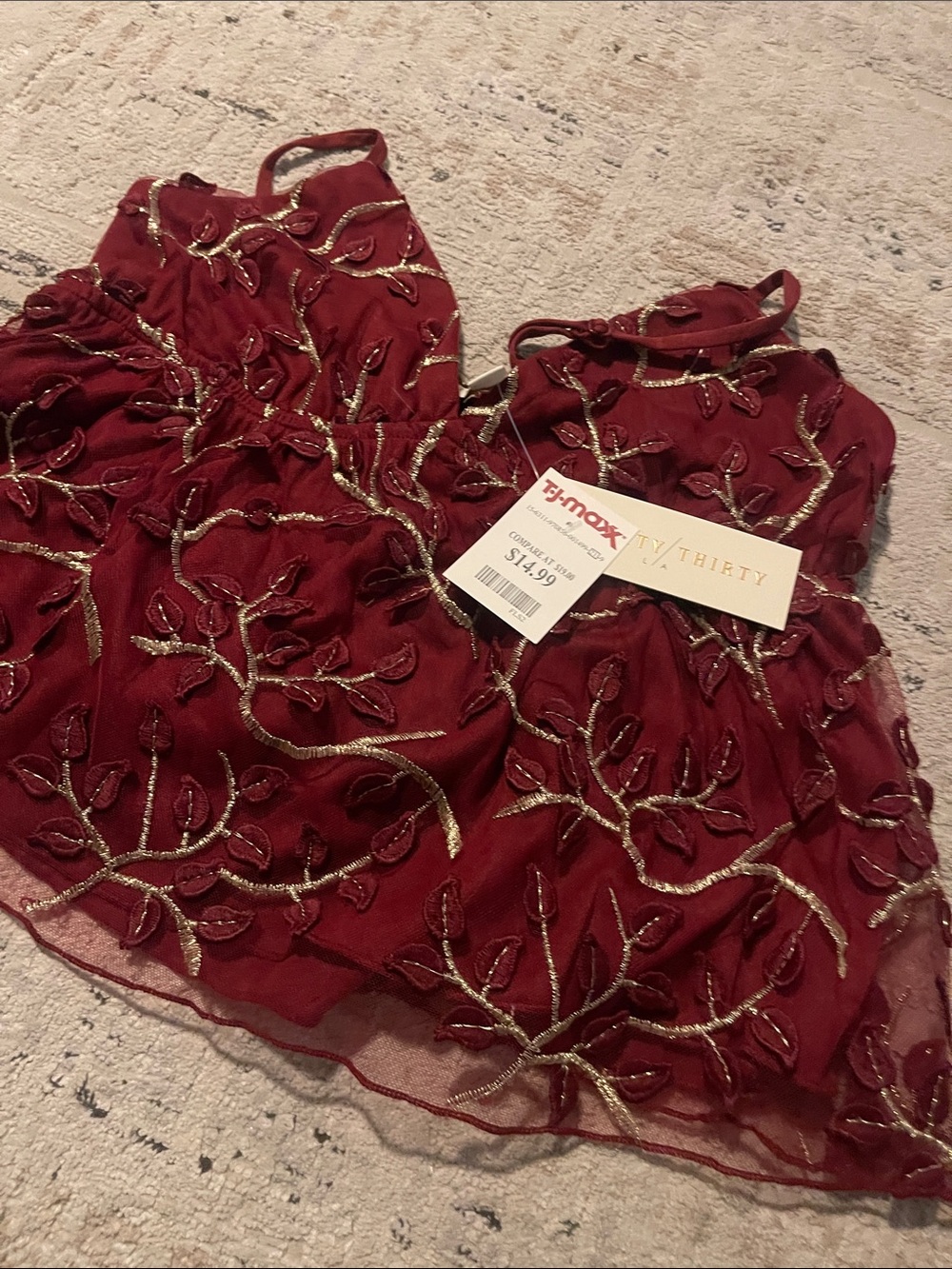Women's Red Embroidered Spaghetti Strap Top